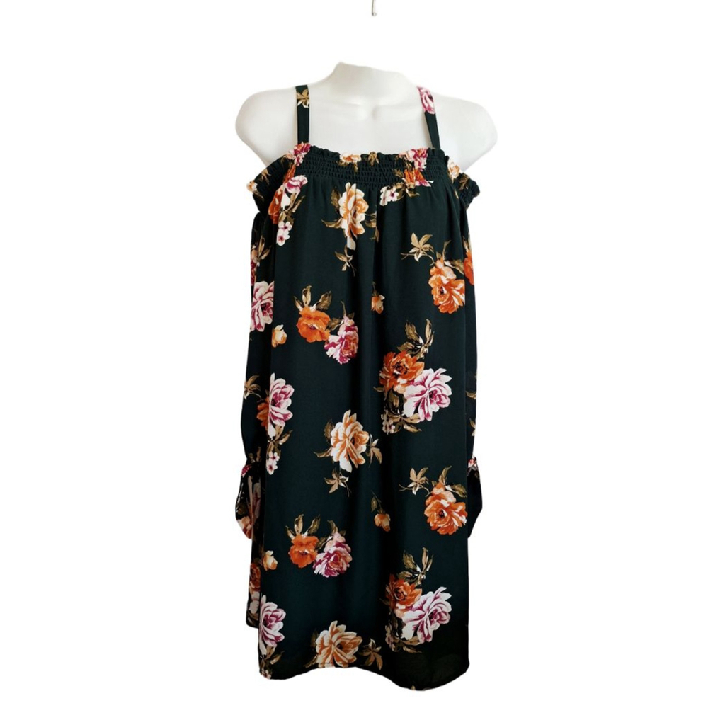 Auw Green Orange Floral Cold Shoulder cottage core wedding church Dress L